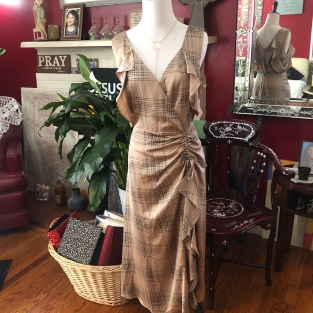 Glen Plaid Stripe Cold Shoulder Dress